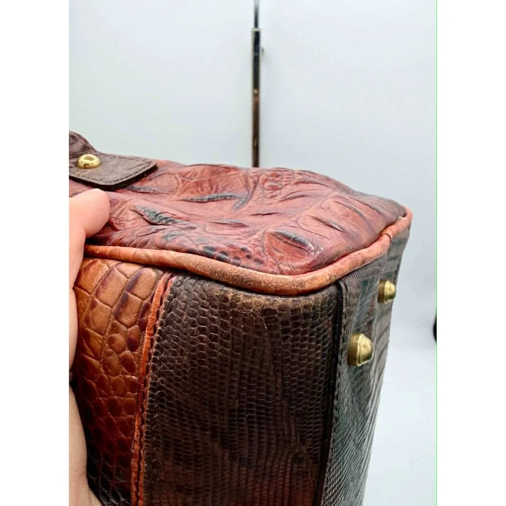 Brahmin Anna Satchel Embossed Leather Satchel Crossbody Bag Tassel Gold Hardware